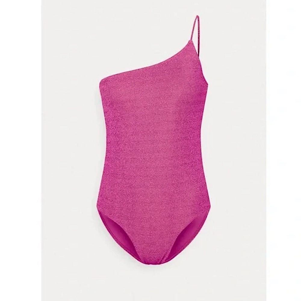Good American One Shoulder Hawaiian Pink Sparkle One Piece Bathing Suit L